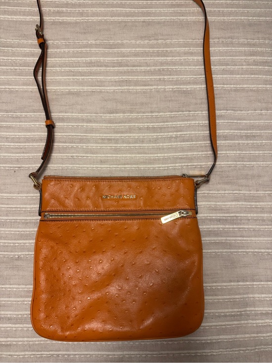 Michael Kors Handbags - Michael Kors Orange Ostrich-Embossed Crossbody Bag